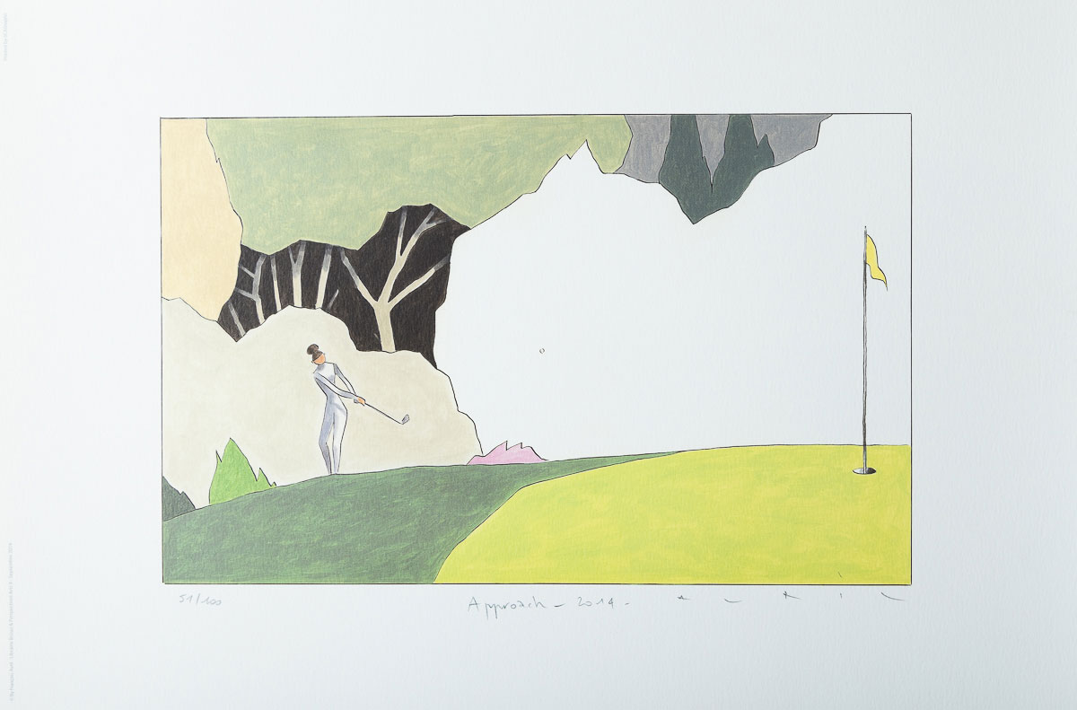 Affiche signée Avril : Golf - Approach - Affiche encadrée