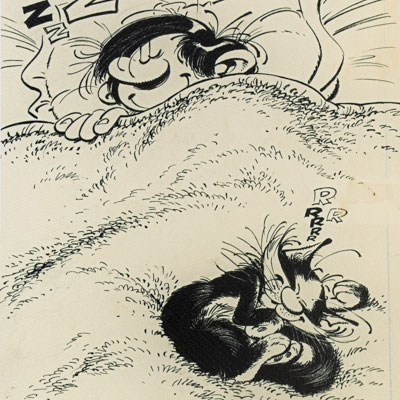 Stampa incorniciata Franquin: Gaston - Il Gatto e il Pisolino