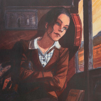 Affiche signée Jean-Pierre Gibrat : Juliette dans le train