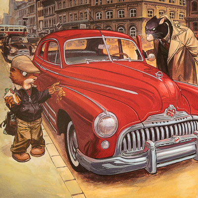 Juanjo Guarnido Art Print : Blacksad, red car