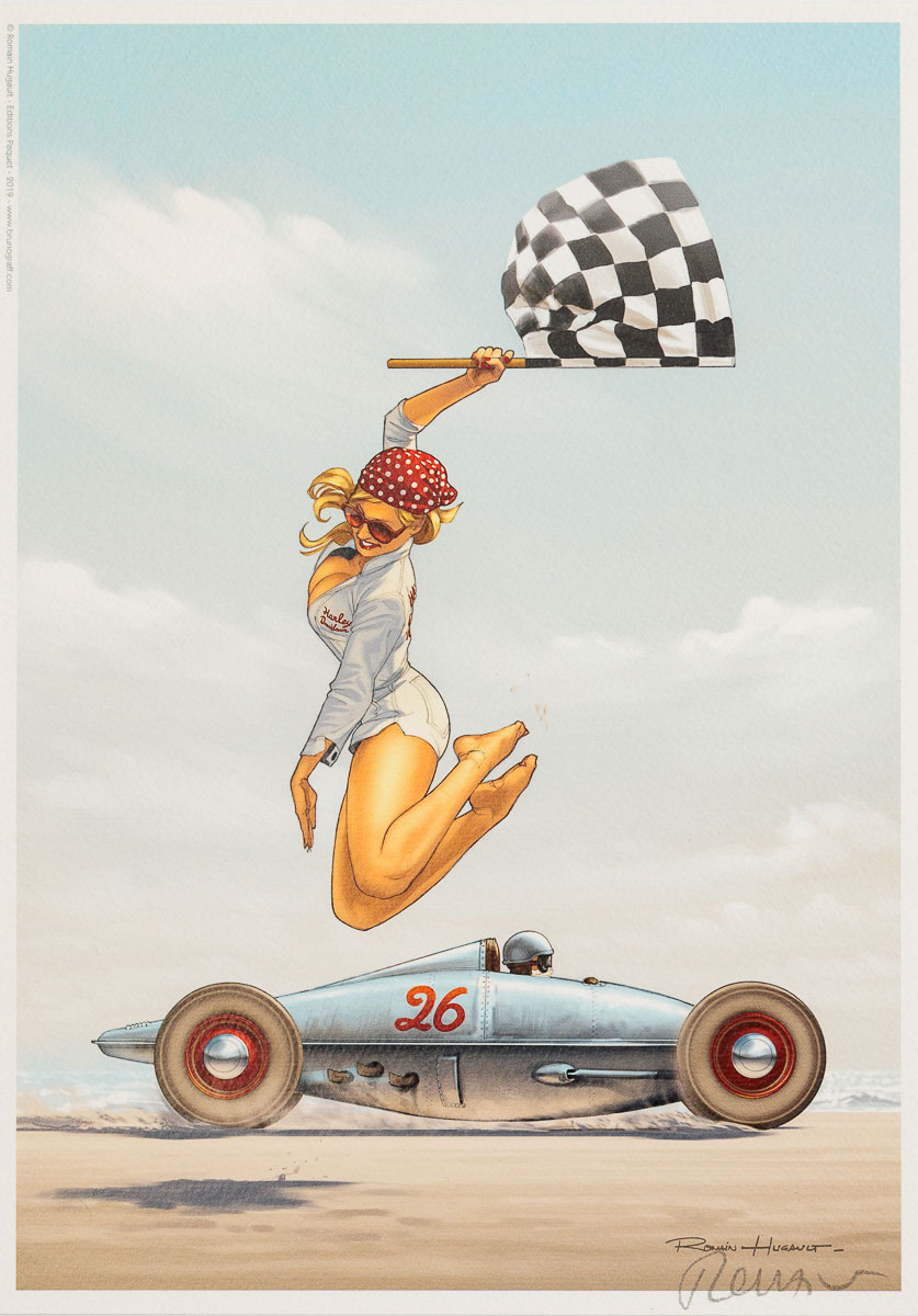 Affiche signée Romain Hugault : Belly Tank Racer