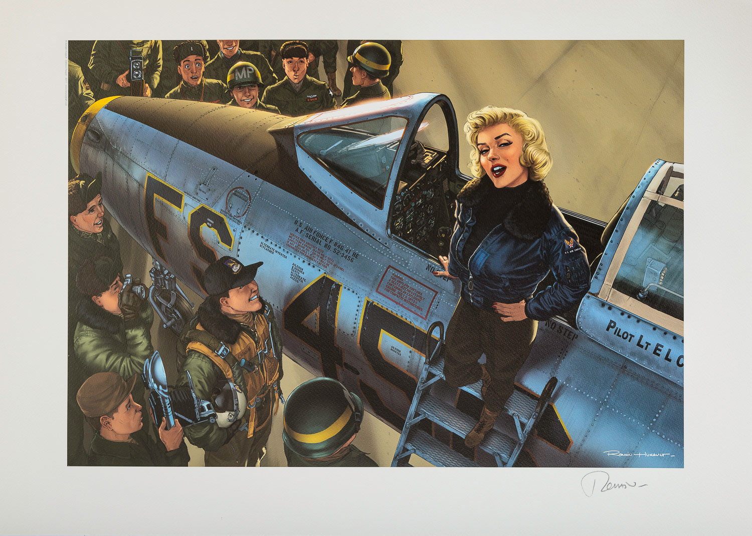 Lámina firmada Romain Hugault : Marilyn, North American F-100 Super Sabre