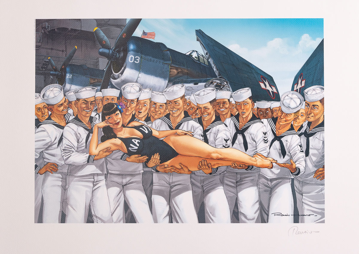 Affiche signée Romain Hugault : Pin Up, Navy