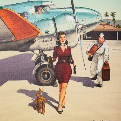 Romain Hugault signed Art Print : The Pin-up with the Dog