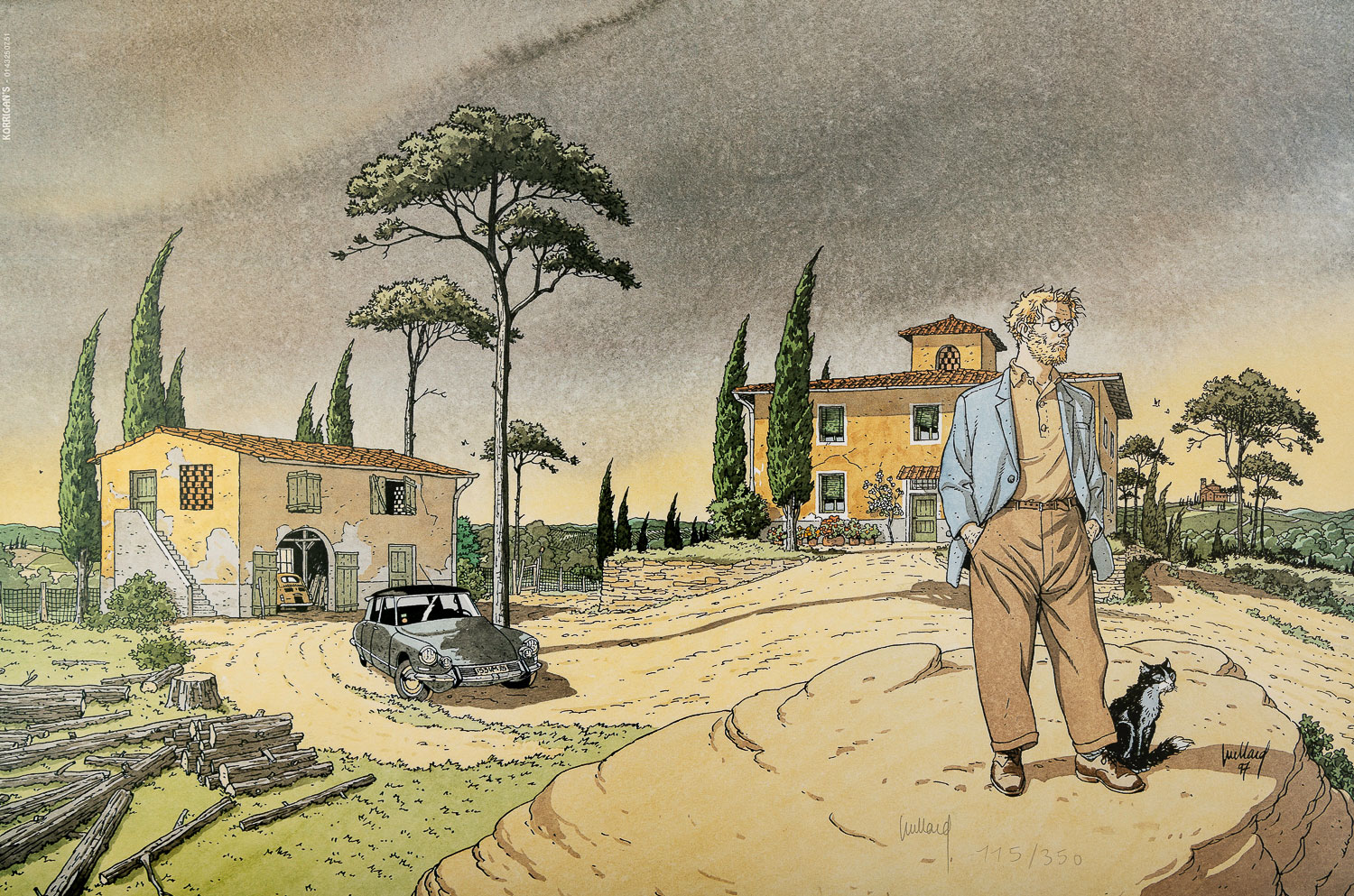 Affiche signée André Juillard : Le Cahier bleu, après la pluie