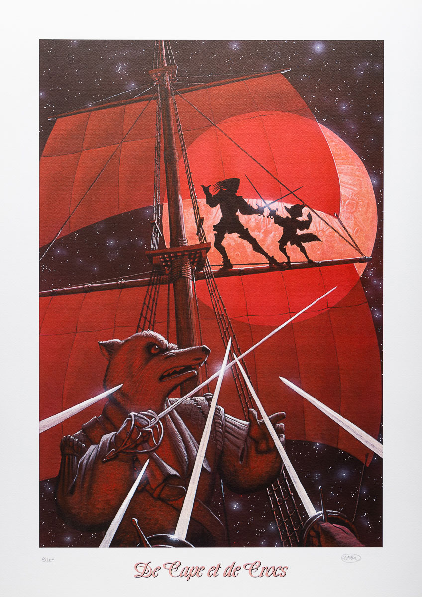Masbou Art Print : De Cape et de Crocs - The Red Moon - signed