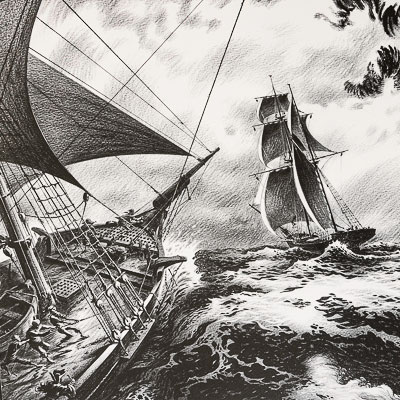 Riff Reb's signed Art Print : Hommes à la mer, bateaux