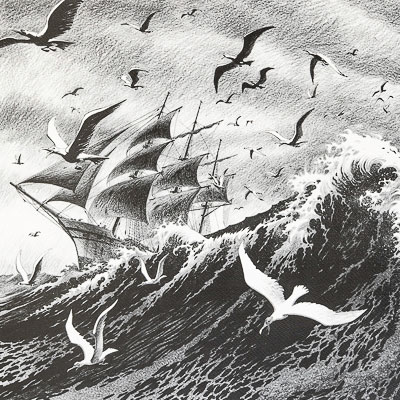 Affiche signée Riff Reb's : Hommes à la mer, mer déchaînée
