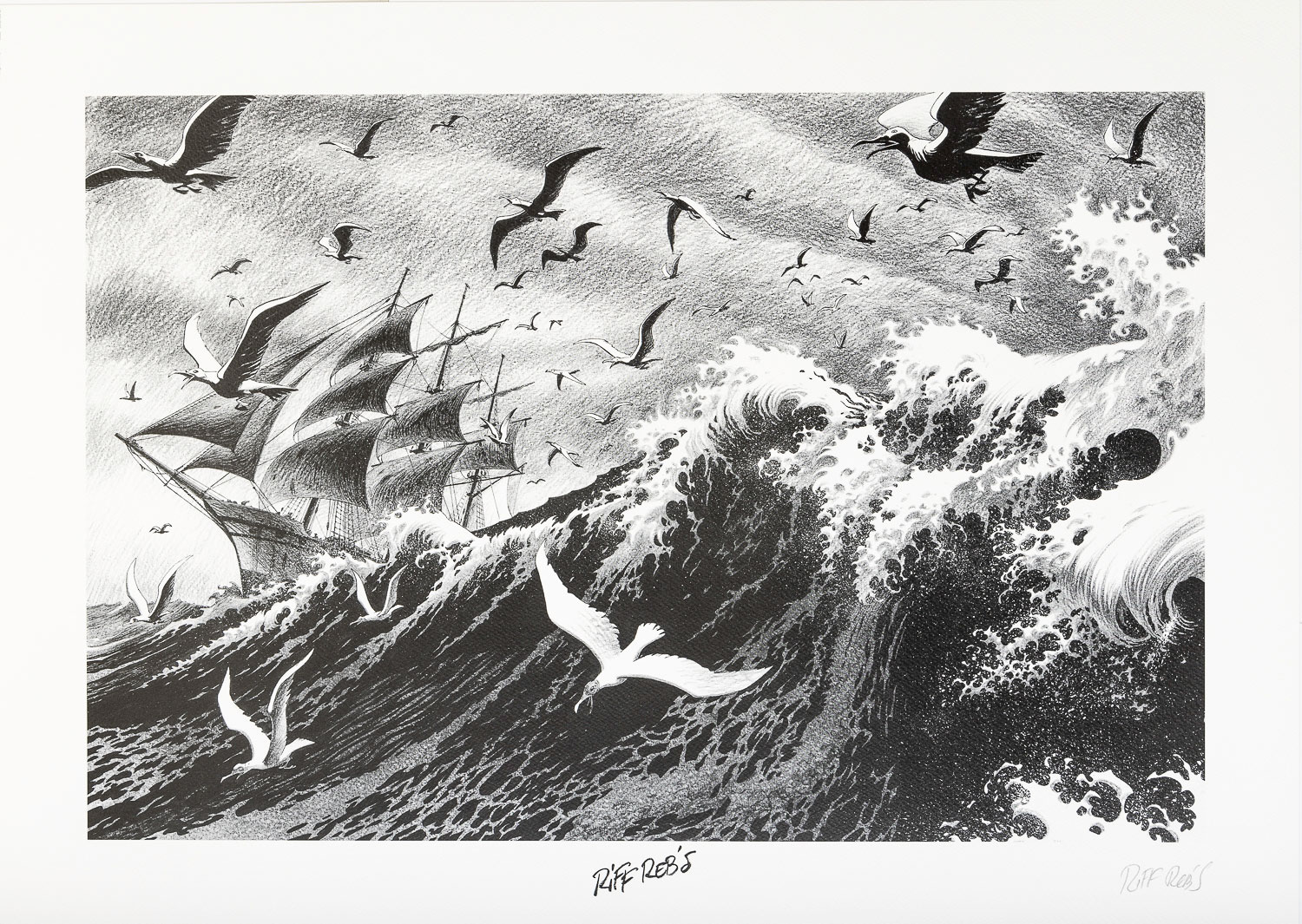 Riff Reb's signed Art Print : Hommes à la mer, mer déchaînée