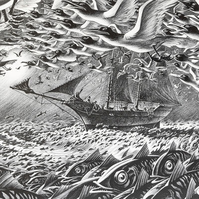 Riff Reb's signed Art Print : Hommes à la mer, migration