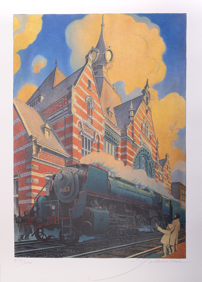 Affiche signée François Schuiten : La Type 29 - Entrée en Gare de Schaerbeek