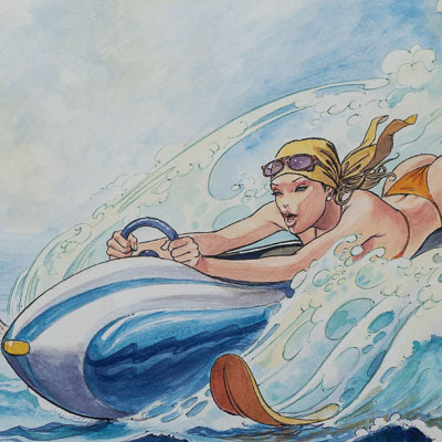 Affiche signée Milo Manara : Sur la vague
