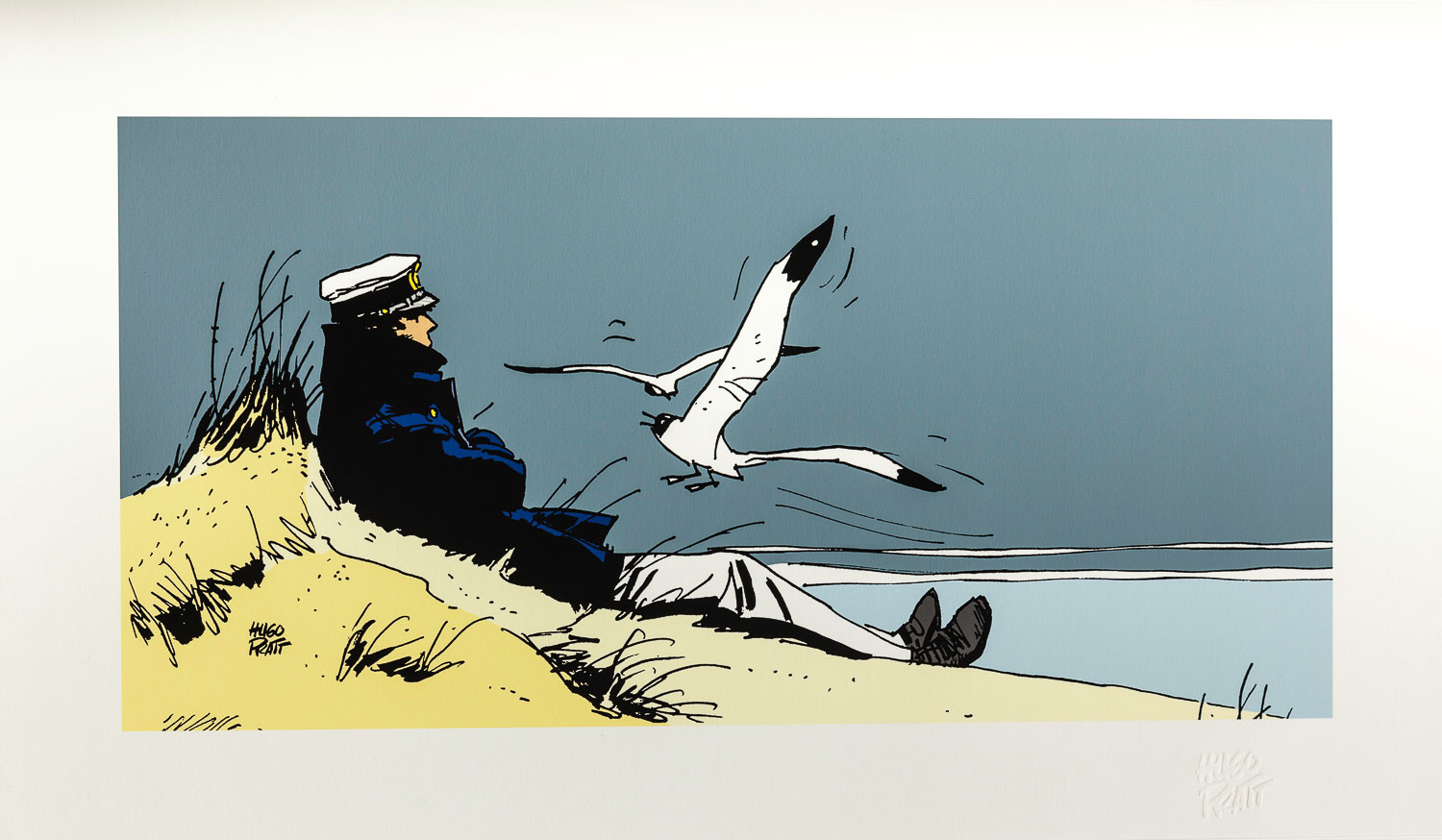 Stampa pigmentaria Hugo Pratt : Corto, marinaio sulla duna - Stampa incorniciata 60 x 35 cm 