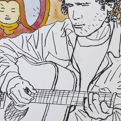 Ex-libris firmato da Cosey: Jonathan con la chitarra