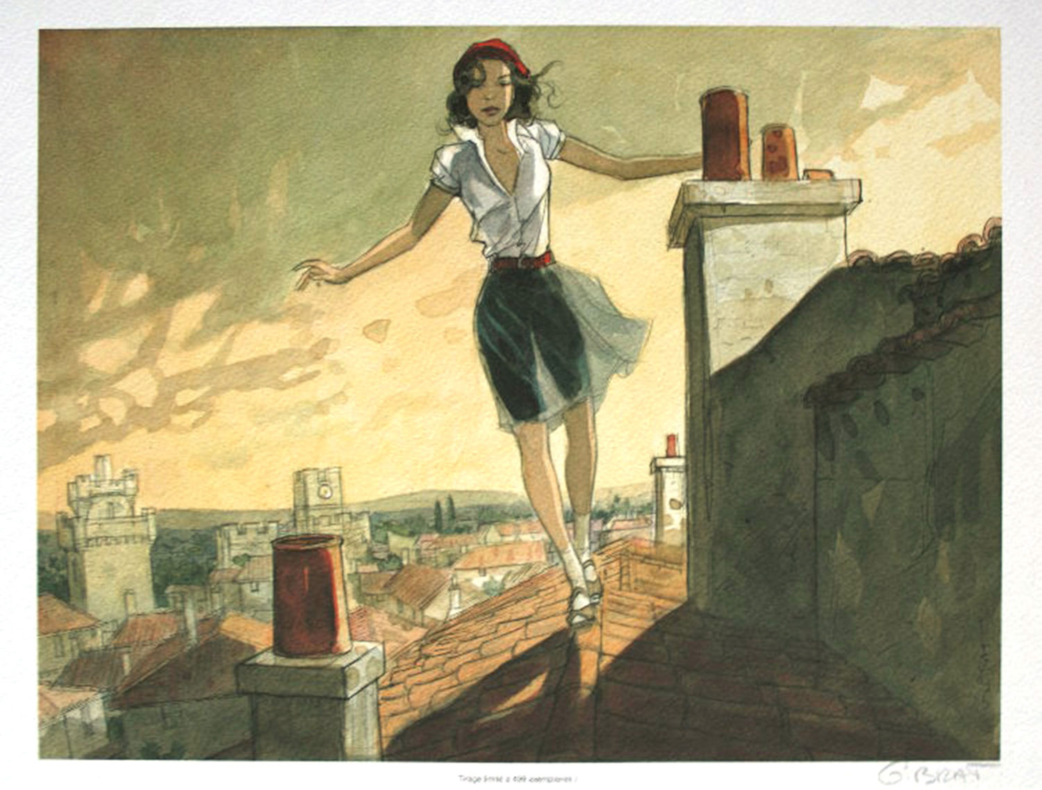 Jean-Pierre Gibrat Signed Ex-libris : Jeanne : Les toits de Paris