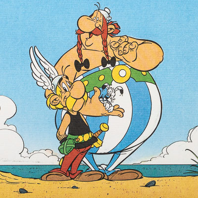 Ex-libris Albert Uderzo : Asterix et Obelix à la plage