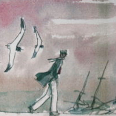 Hugo Pratt Canvas Print : Corto and the seagulls