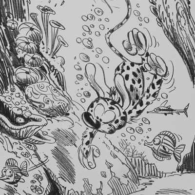 Litografia firmata Batem: Marsupilami - In acque profonde