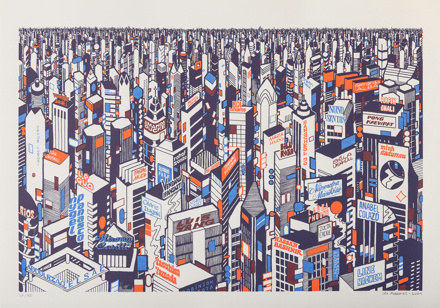 Serigrafia firmata Léa Murawiec : Il grande vuoto - La città