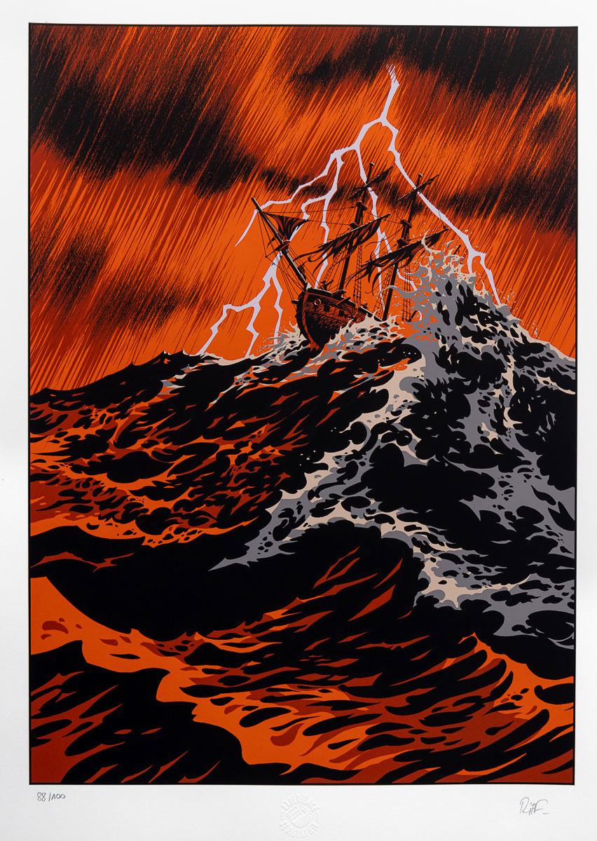 Serigrafia firmata da Riff Reb's: Tempesta - Arancione