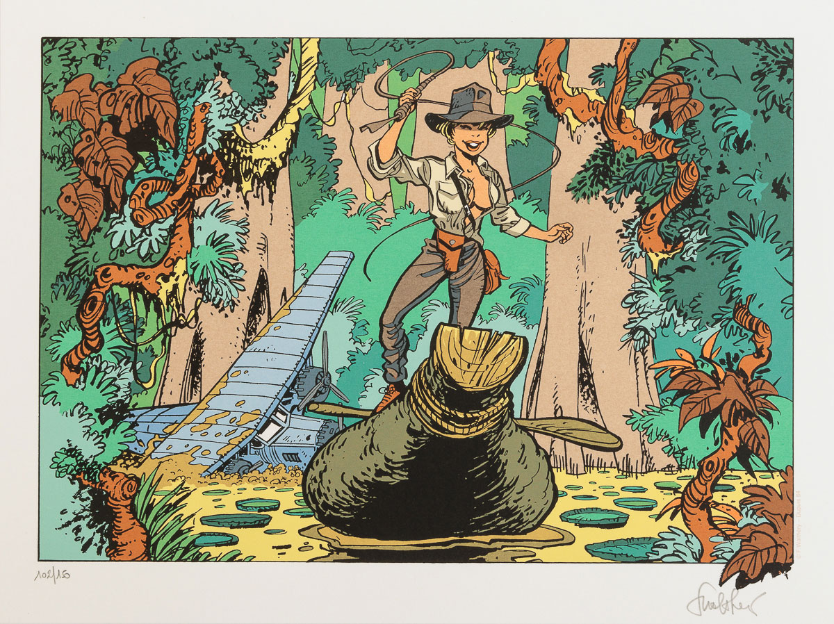 François Walthéry signed serigraph : Tribute to Indiana Jones