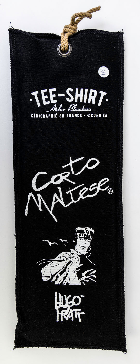 Hugo Pratt T-shirt : Corto Maltese in the wind (slipcover, black)