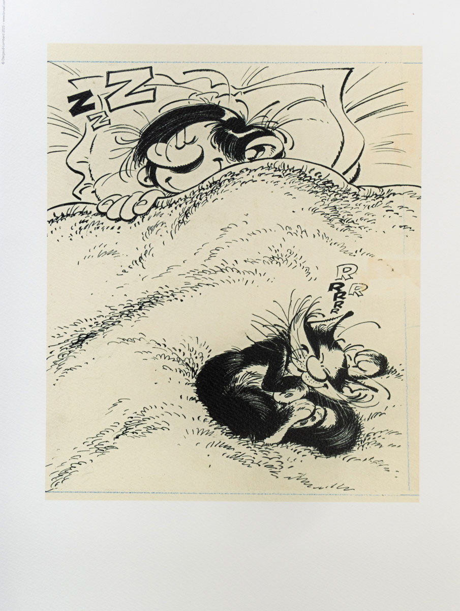 Affiche encadrée Franquin : Gaston - Le Chat et la Sieste - Affiche encadrée