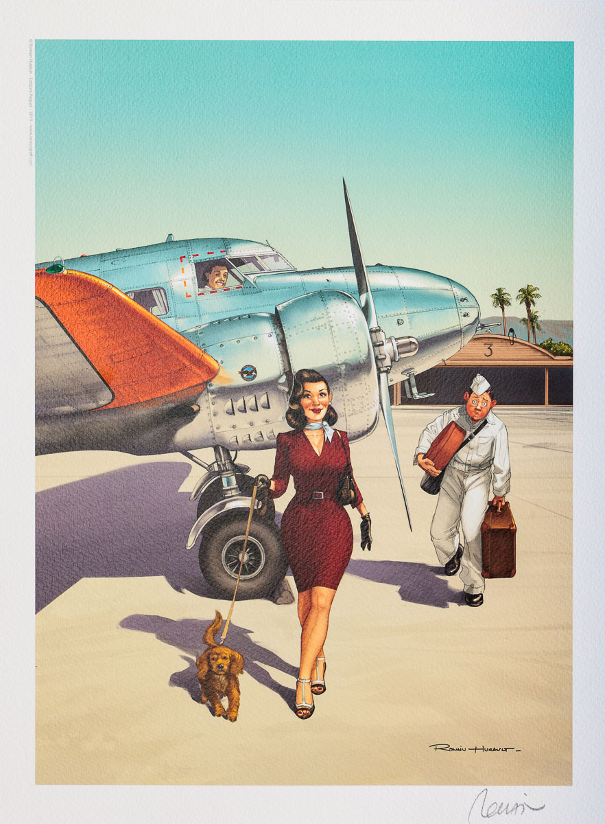 Romain Hugault signed Art Print : The Pin-up with the Dog - Print