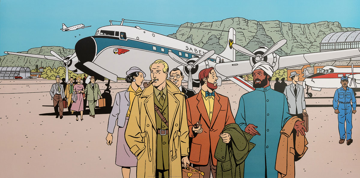 Lámina de André Juillard: Blake y Mortimer: Un largo vuelo sin incidentes - Lámina 50 x 25 cm