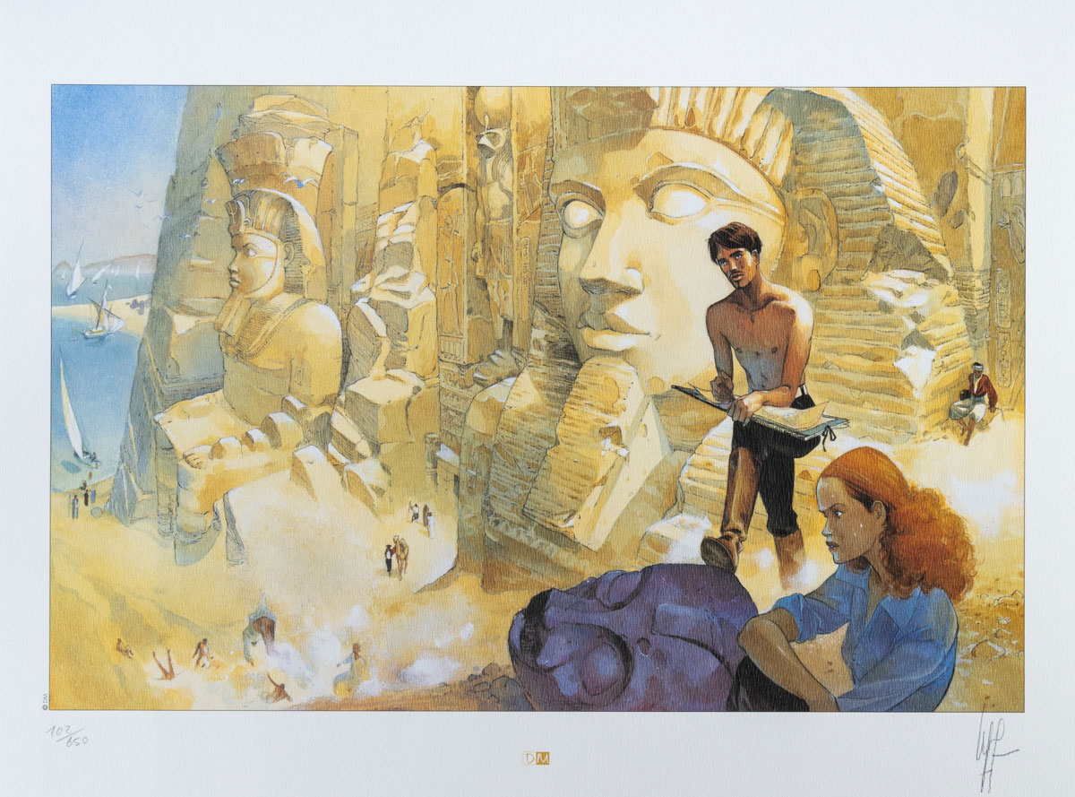 Affiche signée Emmanuel Lepage : Les Voyages d'Anna - Abou Simbel - Affiche