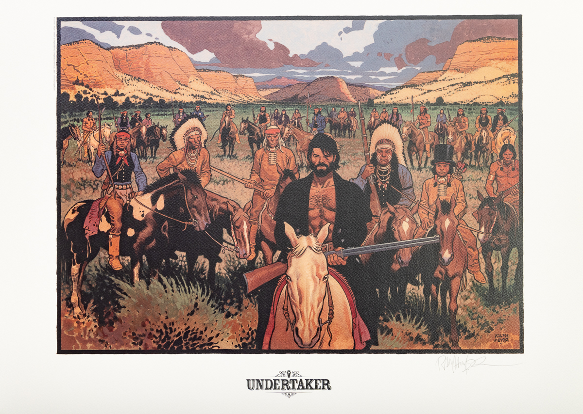 Affiche (signée ou non signée) Ralph Meyer : Undertaker - Jonas et les Indiens - Affiche signée