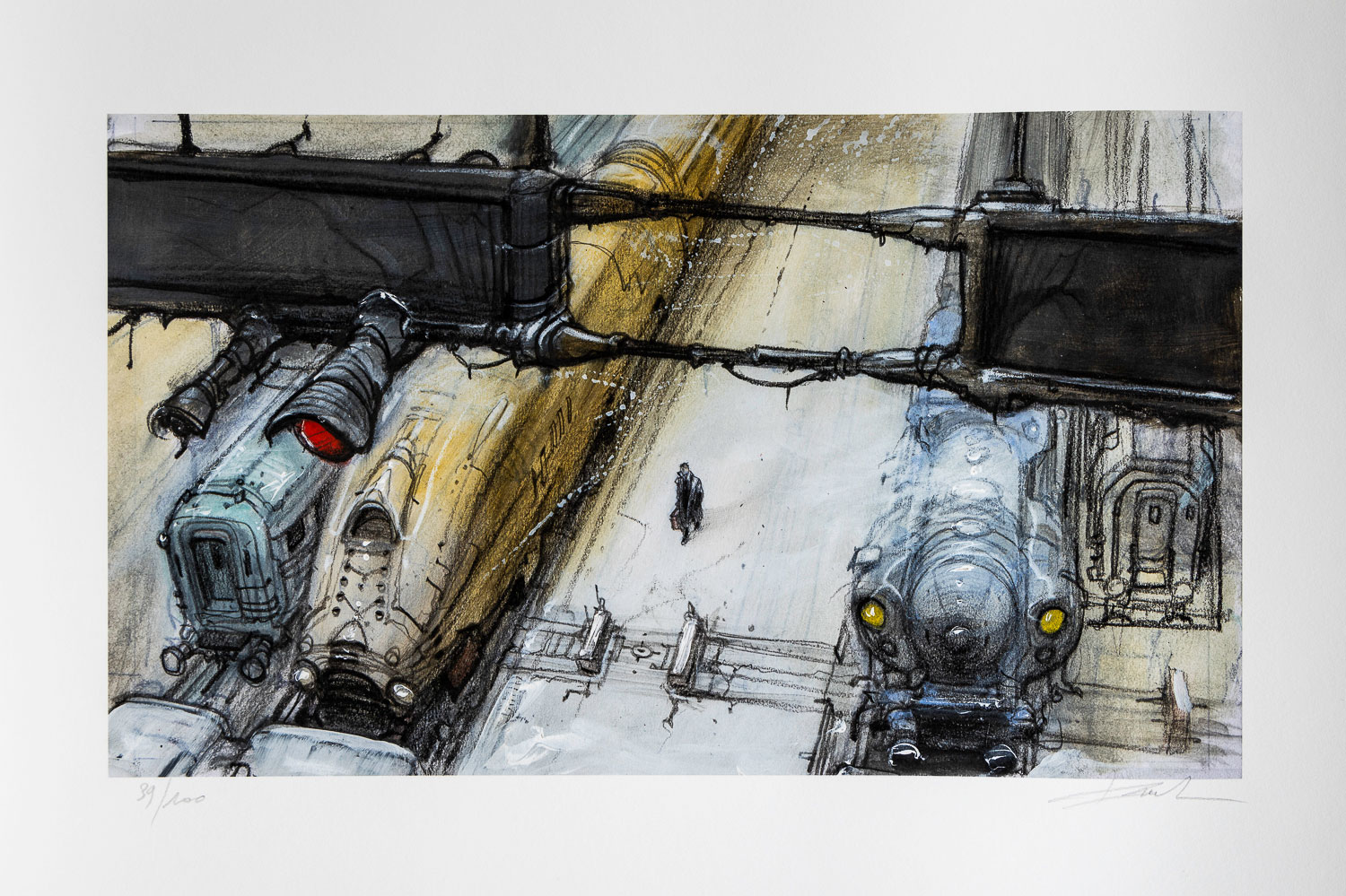 Estampe Pigmentaire signée Enki Bilal : Trains - Estampe