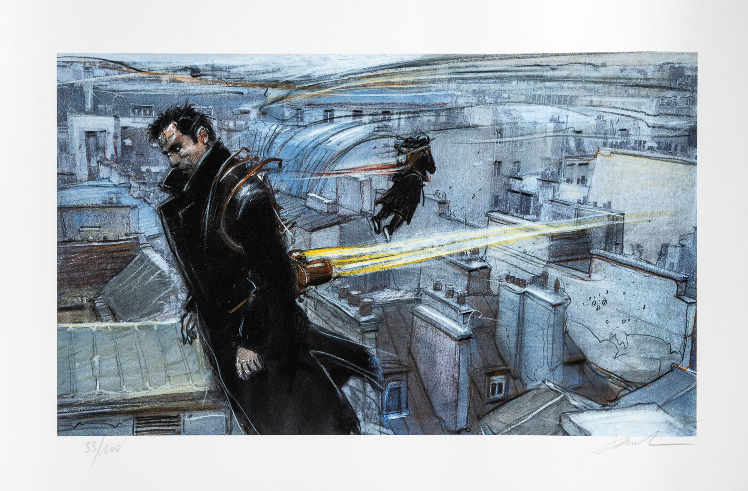 Estampe Pigmentaire signée Enki Bilal : Hommes volants - Estampe