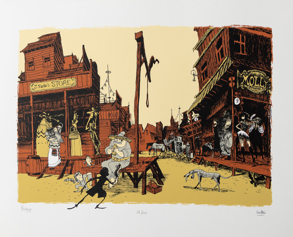Signed serigraph by Gaultier and Pedrosa: A quiet day in the West - Serigraph