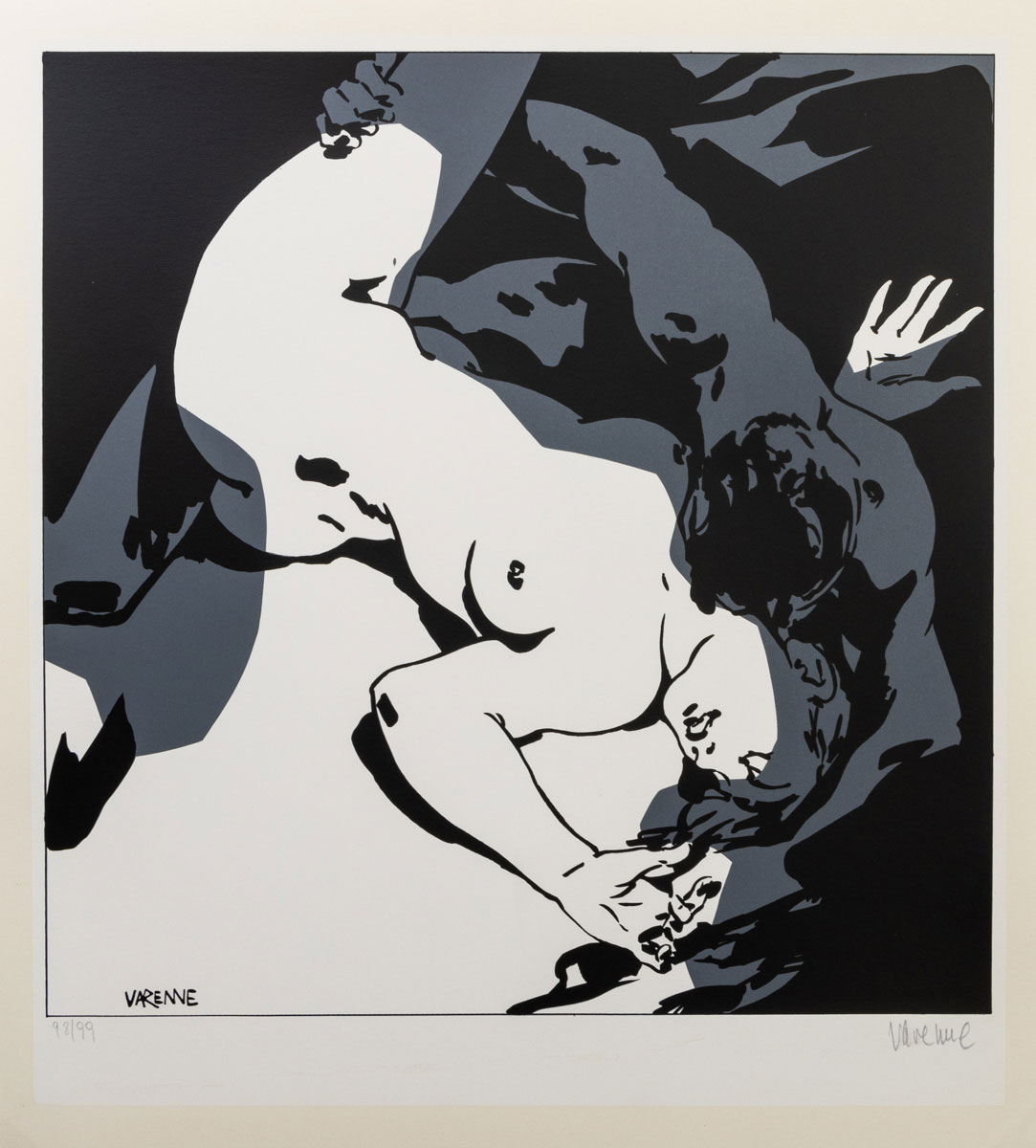 Serigrafia incorniciata di Alex Varenne: Corpo a corpo - Coppia 1 - Cornice incorniciata