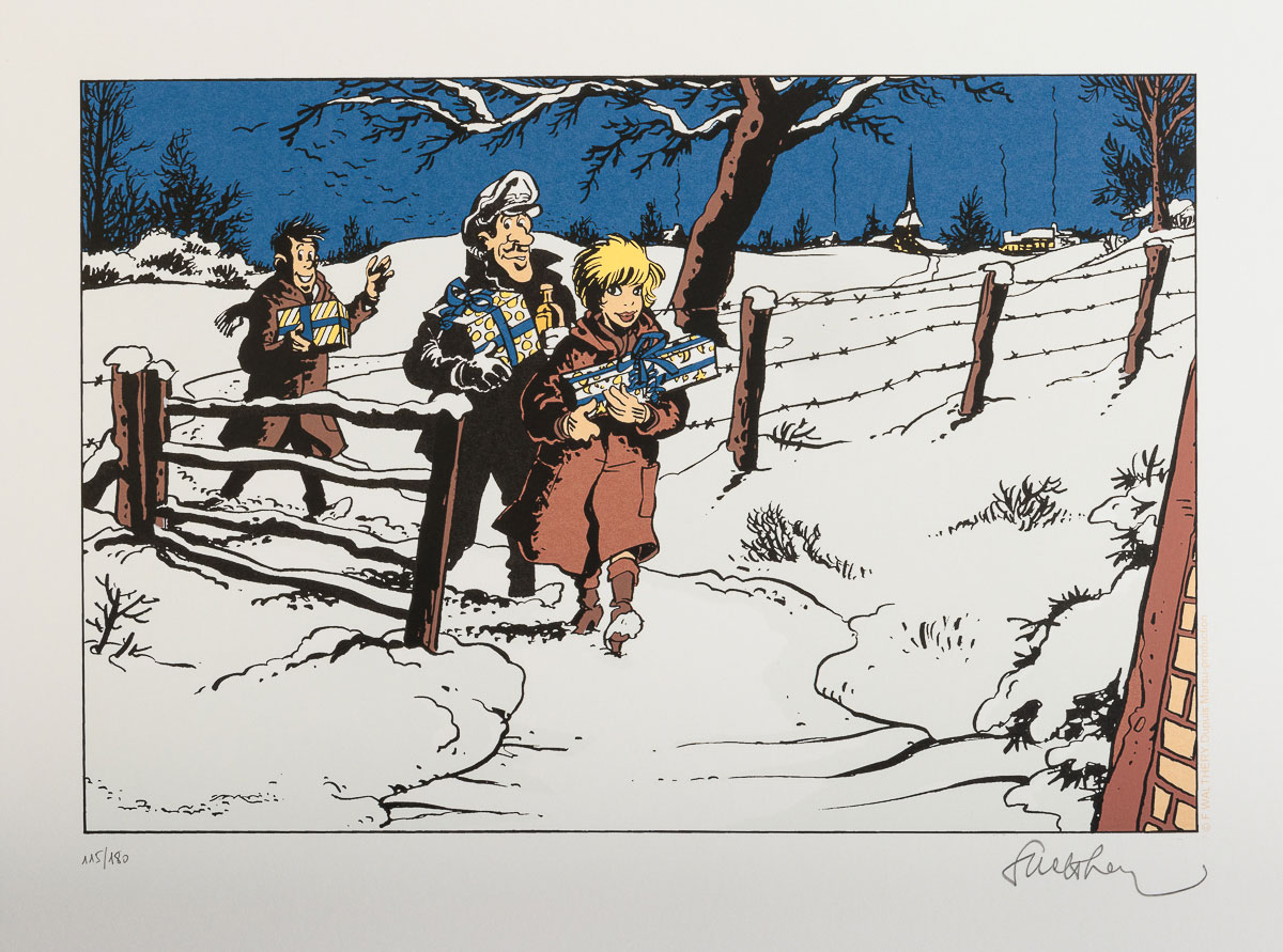 Sérigraphie signée François Walthéry : Noël dans la neige - Sérigraphie