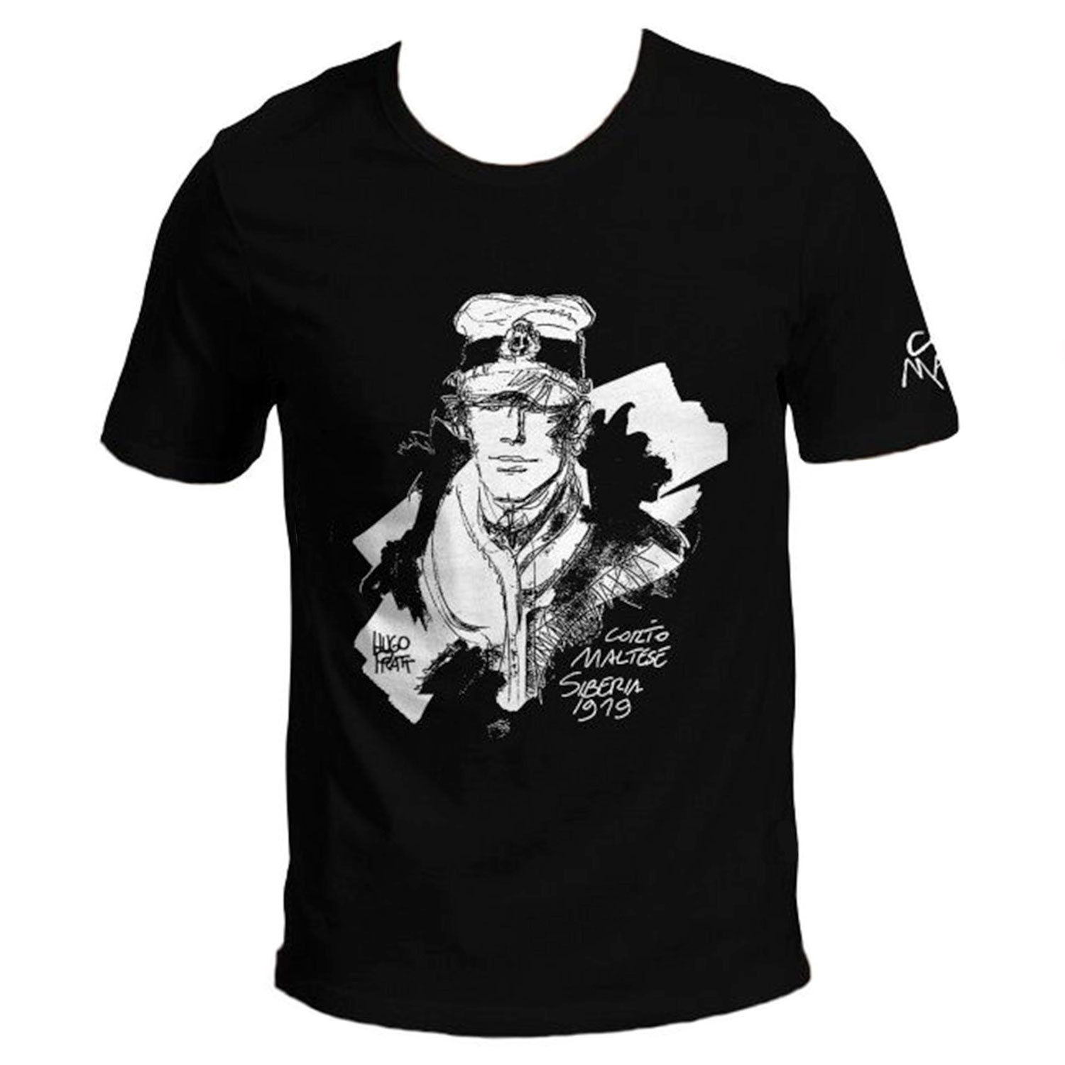Hugo Pratt T-shirt : Corto Maltese , Siberia - Black - Size L