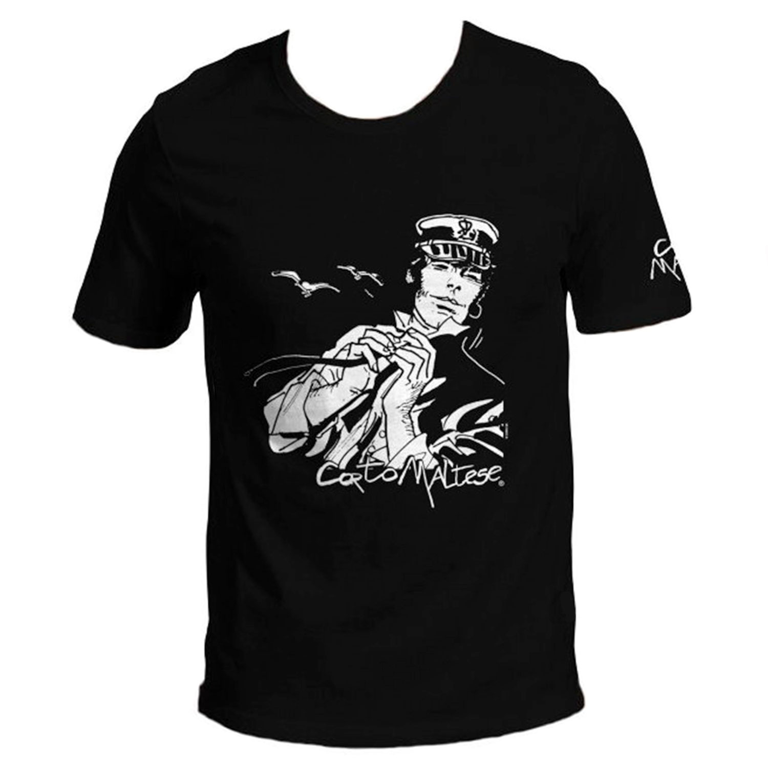 Hugo Pratt T-shirt : Corto Maltese in the wind - Black - Size S